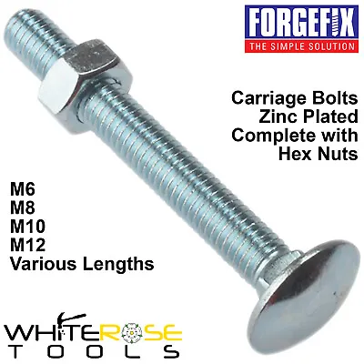 £7.55 • Buy ForgeFix Carriage Bolts With Hex Nut Zinc Plated Cup Square Coach Bolt M6-M12