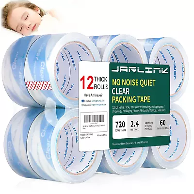 JARLINK No Noise Clear Quiet Packing Tape 12 Rolls Heavy Duty Packaging Tape 60 • $29.73