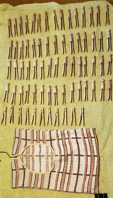 VTG 71 Wood Clothespins Round W/ Wire & Spring Farmhouse Craft Laundry W/ Bag • $26