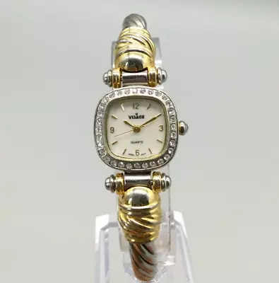 Vintage Visage Watch Women 22mm Pave Silver Gold Tone Twisted Cable New Battery • $22.49