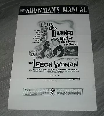 The LEECH WOMAN PROMO MOVIE PRESSBOOK 1960 COLEEN GRAY HORROR GLORIA TALBOTT • $22.27
