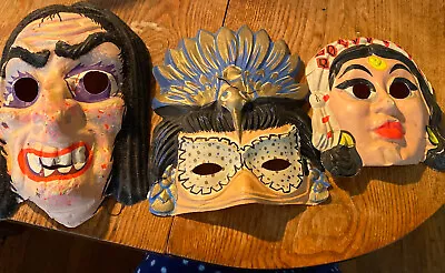 Vintage Scary Plastic Halloween Masquerade Mask Lot Of 3 Witch Mardi Gras • $19.85