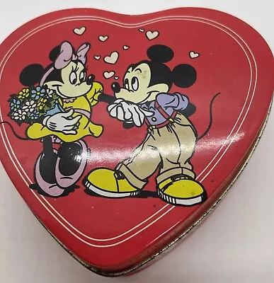 Mickey Minnie Mouse Be Mine Sweetheart Heart Shaped EMPTY Box Tin Disney VTG • $7.99
