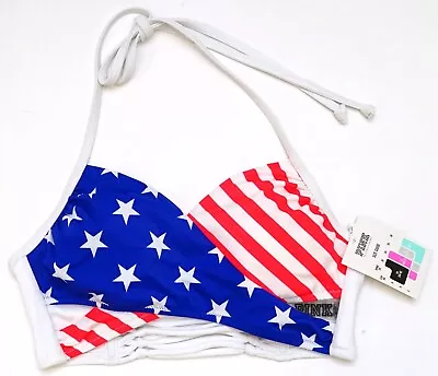 £17.18 • Buy New Victoria's Secret PINK Stars & Stripes Wrap Strappy Back Halter Bikini Top