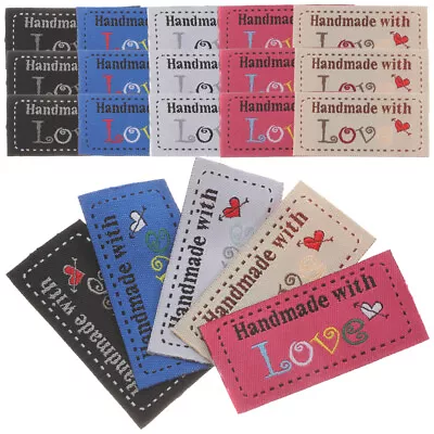 100 Handmade With Love Fabric Labels - Sew On Heart Pattern Tags • £8.98