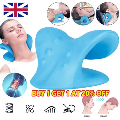 Cervical Traction Pillow Neck Stretcher Device Neck Pain Headaches Relief-Blue • £6.50