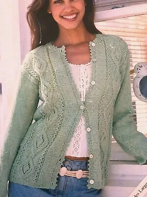 KNITTING PATTERN WOMENS LADIES  CABLE CARDIGAN  DK  Pattern  32 - 54 -  154A * • £2.15