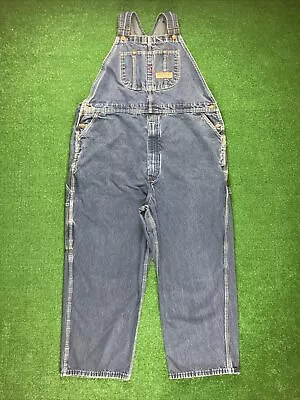 Vtg  Big Mac Mens Bib Overalls 48x28 (Tag 48x36 D) Blue Jeans Denim Square Bak • $29.99