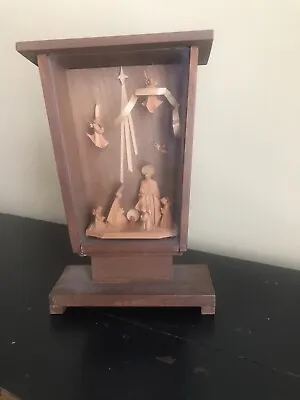 Nativity Handcarved  Miniature Wood Nativity Figures In Wood Case Amazing. • $45