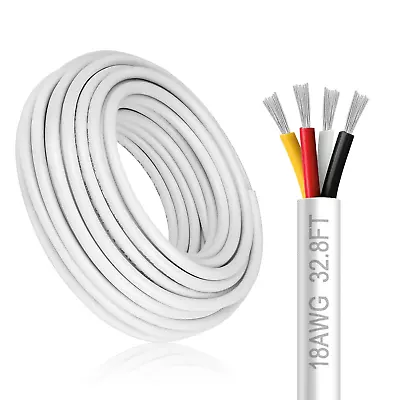 18 Gauge 4 Conductor Electrical Wire 32.8FT White PVC Stranded Tinned Copper 4  • $30.88