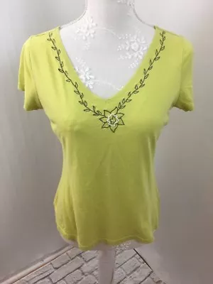 Sigrid Olsen T Shirt Ladies Sz S Lime Embroidery Short Sleeve • $7