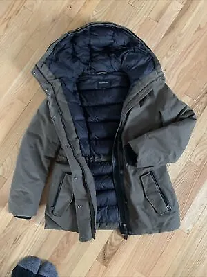 Mackage Army Green Leather Trim Parka Puffer Size Small Bloomingdale’s Exclusive • $150