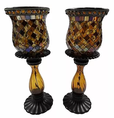 PARTYLITE GLOBAL FUSION Candlestick Peglight Mosaic Glass Tile Candle Holder Set • $65