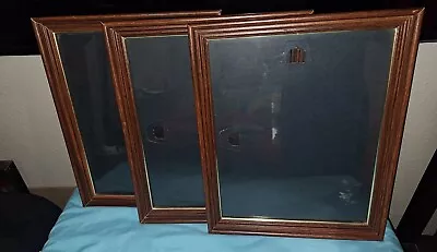 LOT OF 3 MATCHING VINTAGE SOLID WOOD 11x14 ART/PICTURE FRAMES WITH GOLD TRIM • $55