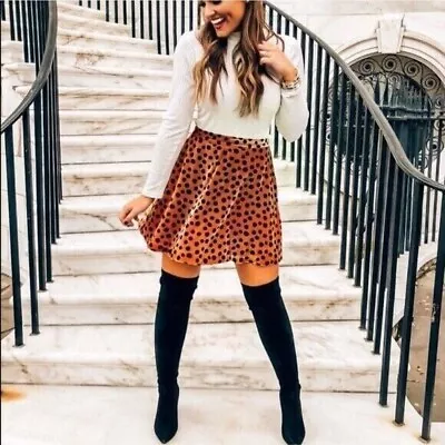 Madewell Orange Velvet Circle Skater Leopard Spot Skirt Sz. 0 • $23.99