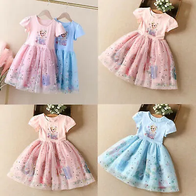 Kids Girls Elsa Princess Dress Casual Birthday Party Prom Tulle Gown Dress 2-10Y • $14.05