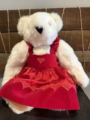 Authentic Vermont Teddy Bear Jointed Plush White Fur Red Velvet Dress Heart • $14