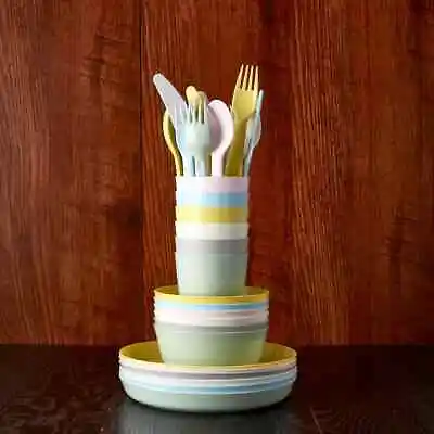 36PCS IKEA Kalas Children Kids Plastic Plates Mugs Bowls Cutlery Set Home School • £10.49