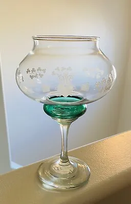Vintage Eamon Irish Etched Glass Votive Candle Holder Shamrocks & Claddagh 7.5” • $13.29
