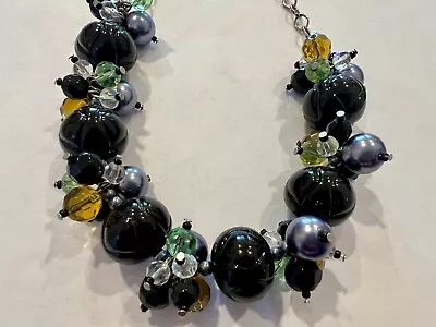 $2.50 • Buy BLACK BUBBLE BEAD NECKLACE~Silver Finish~18 ~NEW In PACKAGE