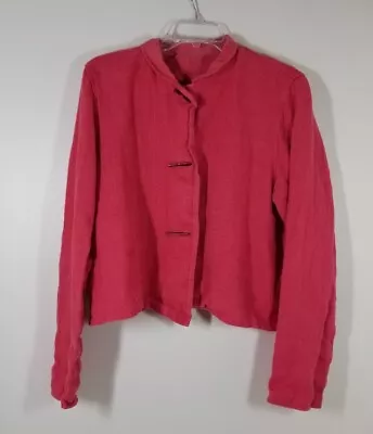 Maralyce Ferree Pink 100% Linen Jacket Art To Wear Button Top Women Size Large  • $18.68