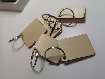 £4.99 • Buy RECTANGLE 6pcs Blank Wooden Keyring Chain Gift Charm Wood Key Ring Chain DIY