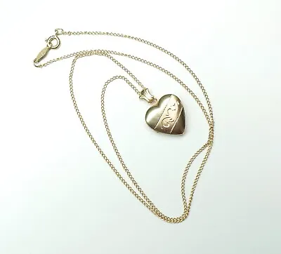 Vintage Marvel 12K Gold Filled Engraved Heart Locket Pendant Necklace 18  Long • $19.50