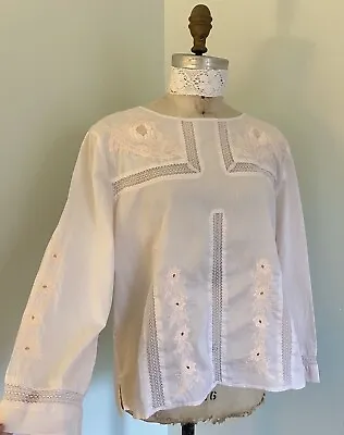 J Crew Pink Cotton Embroidered Tunic Blouse SZ 10 M • $15