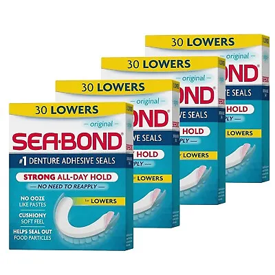 Sea Bond Secure Denture Adhesive Seals Original Lowers - 4 BOXES 30 LOWERS EACH • $23.75