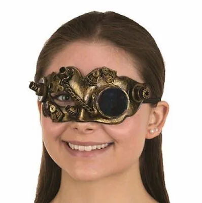 Steampunk Half Mask - Monocle - Brushed Gold - Gears - Costume Accessory - Adult • $14.99