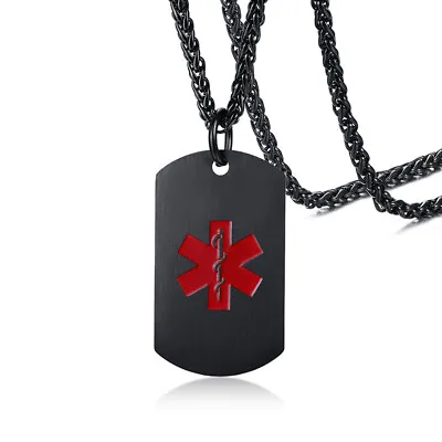 Custom Men Women Medical Alert Necklace Stainless Steel Dog Tag Free Engraving • $6.71