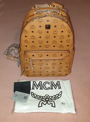 MCM Authentic Stark Cognac Visetos Beige Leather Studded Backpack BNWT MSRP$1255 • $875