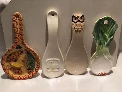 Vtg Spoonrests Lot Of 4 Treasure Craft Duck Pottery Owl Italy Fish Ceramic Onion • $13.65