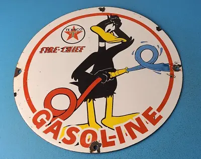 Vintage Texaco Sign - Duck Fire Hose Gasoline Service Gas Pump Porcelain Sign • $142.47