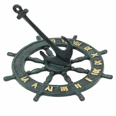 £16.84 • Buy Nautical Cast Iron Garden Sundial | Sundial Ship Wheel Anchor Ornament 23cm