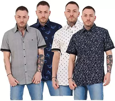 Mens 100% Cotton Printed Shirt Short Sleeve Regular Big Size Casual Top M To 5XL • £9.95