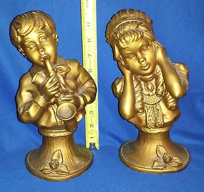 Vtg Universal Statuary Chicago Signed V. Kendrick Girl & Boy CHALKWARE Statues • $27.49