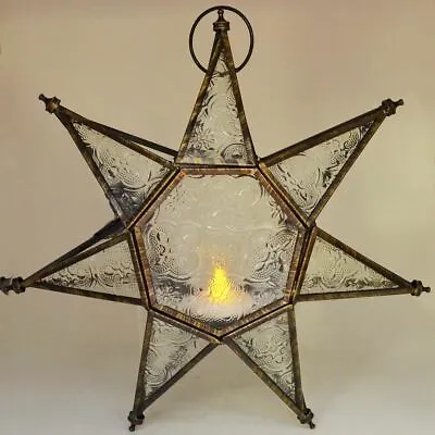 Antique Effect Moroccan Style Lantern Star Tea Light Candle Holder Ornament • £29.95