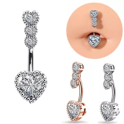 Women Heart Shape Surgical Steel Belly Bar Button Navel Piercing Body Jewellery • $9.99