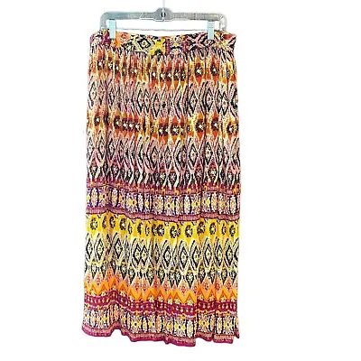 Bila Sz 2XL NWT Earth Tones Yellow Pleated Bohemian Gypsy Flowy Maxi Broom Skirt • $24.99