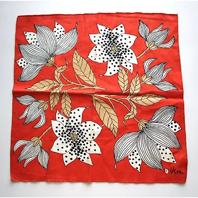 Vera Neumann Cloth Napkin Single Orange White Black Polka Dot Flowers Floral • $24
