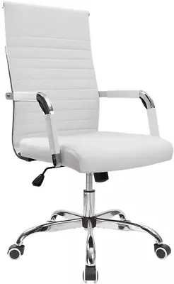 Ribbed Office Desk Chair Mid-Back PU Leather Executive Conference Task Chair Adj • $96.99