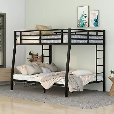 Full XL Over Queen Metal Bunk Bed Heavy Duty Bed Frames Bedroom Furniture • $366.29