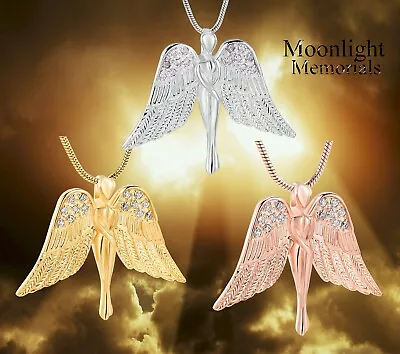 New Angel Wings Crystal Cremation Urn Keepsake Ashes Memorial Necklace • $14.95