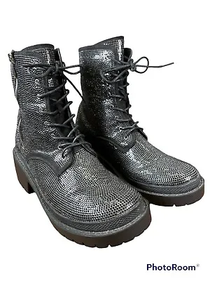 CAPE ROBBIN Womens Boots ABLOH Glitter Moon Y2K Chunky 10M Combat Black • $35