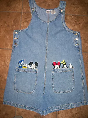 Disney Catalog Denim Romper Shorts Shortalls Mickey Minnie Goofy Donald L Large • $26.99