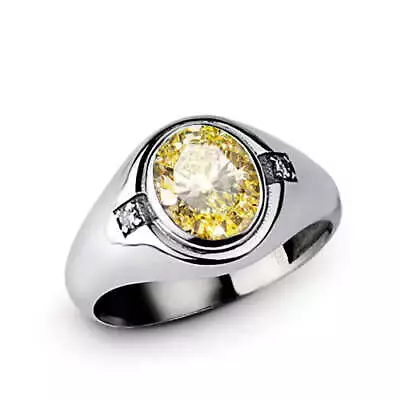 Men's 925 Silver Ring 4.94 Ct Oval Gem And Genuine Diamonds • £143.76