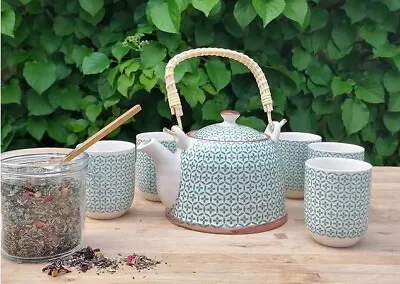 £14 • Buy Japanese Oriental Ceramic Tea Set (Teapot & 6 X Cups) Green Mosaic New With Box