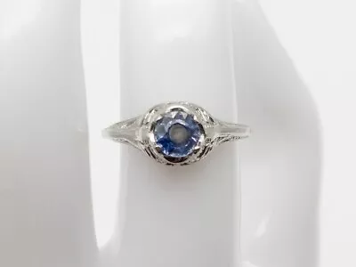 Antique 1920s $3000 1ct Ceylon Blue Sapphire Platinum Filigree Ring • $525