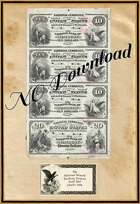 COPY 1876 Proof $10-$20 The National Bank Of Newbury Vermont #1406 • $23.95